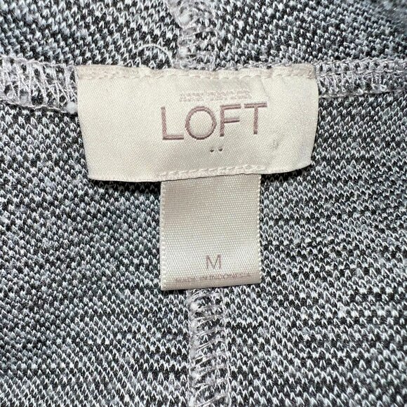 LOFT Cardigan Sweater Jacket Womens M Gray White Tweed Bouclé Open Front - Picture 7 of 12